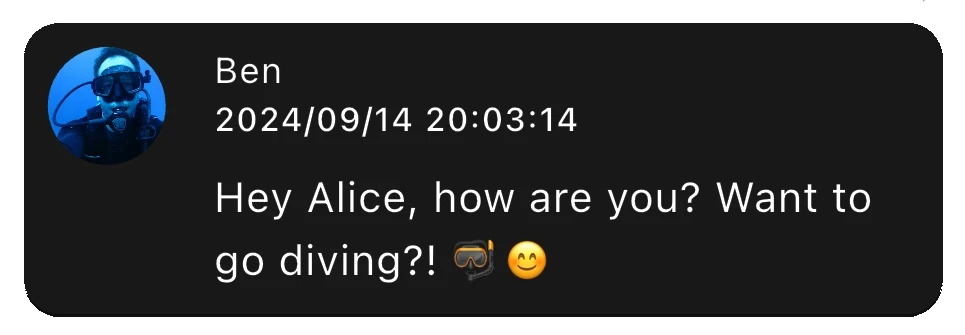 Ben: Hey Alice, want to go diving?