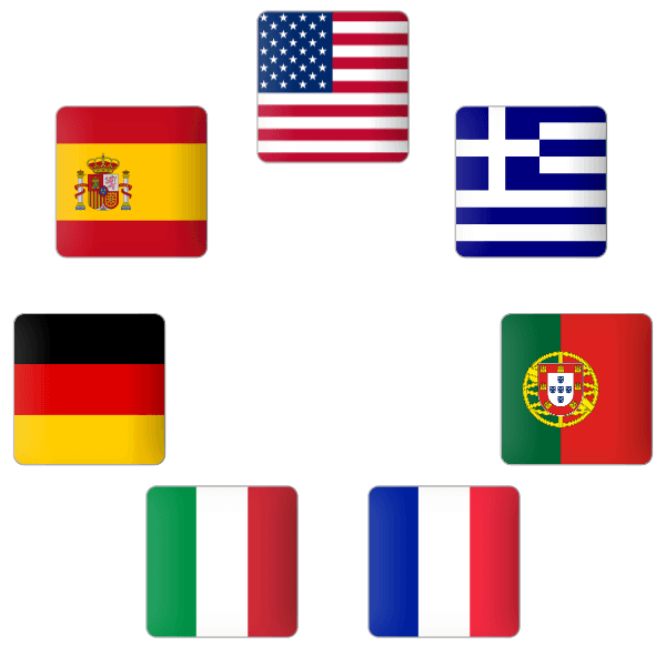 Country flags showing supported languages